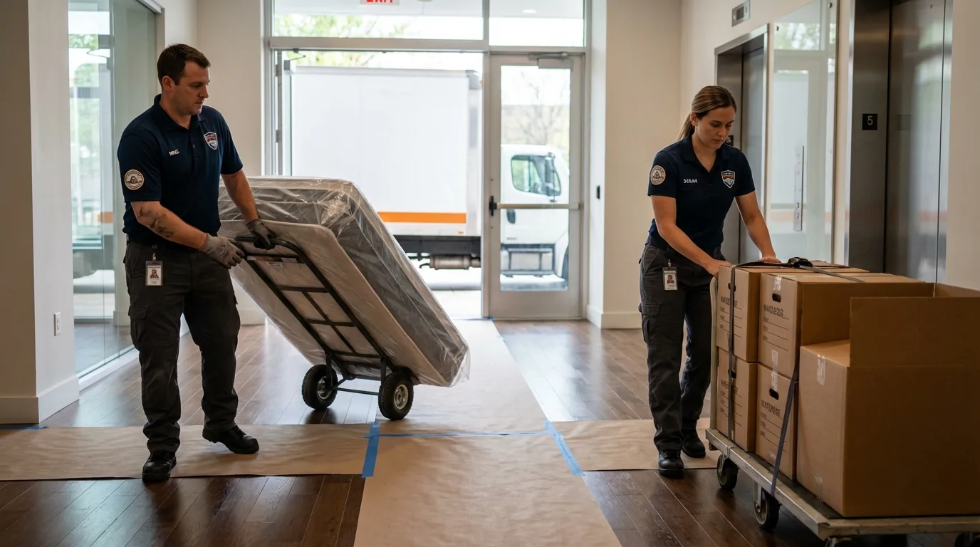 Professional apartment movers loading elevator in Sycamore, IL